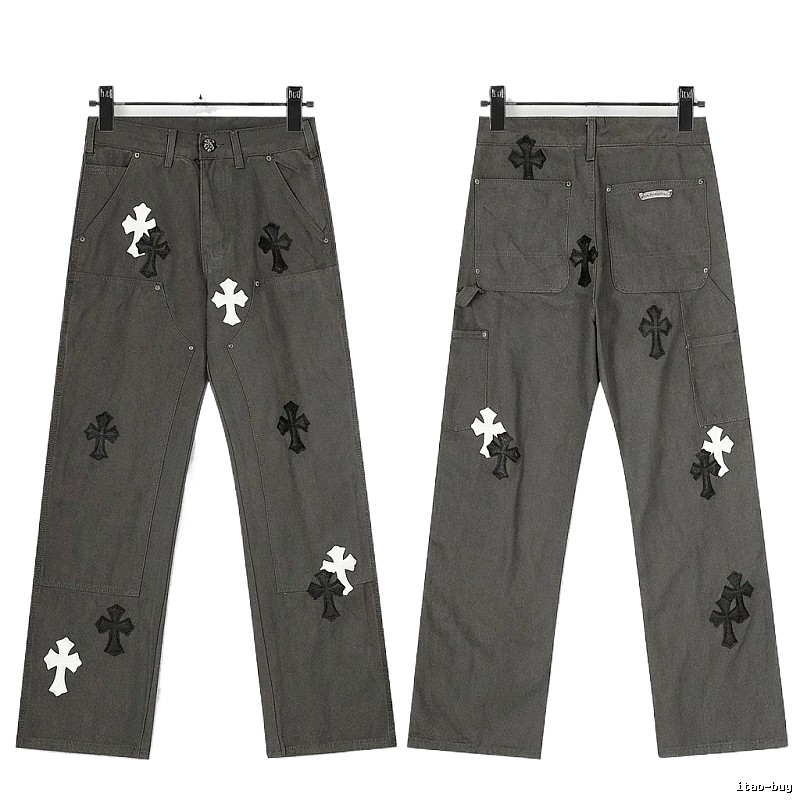 Chrome Hearts Cross Workwear Style Grey Pants