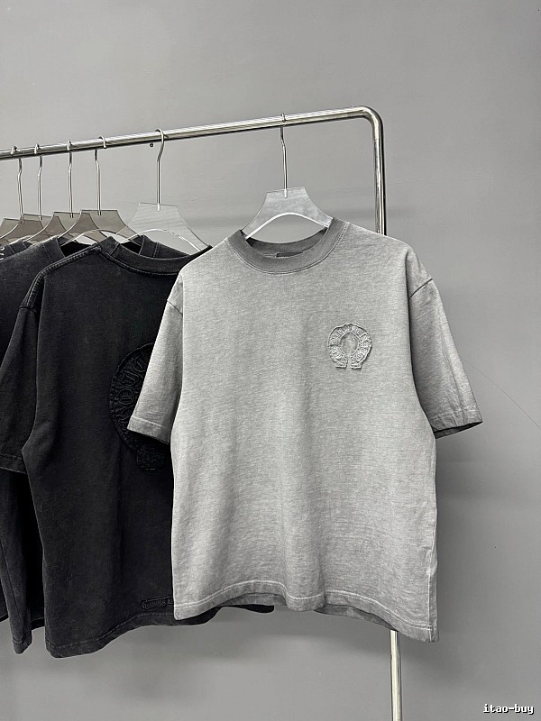 Chrome Hearts Horseshoe Logo Trendy & Cool Grey Short-sleeve T-shirt