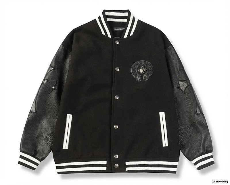 Chrome Hearts retro-style black baseball uniform.