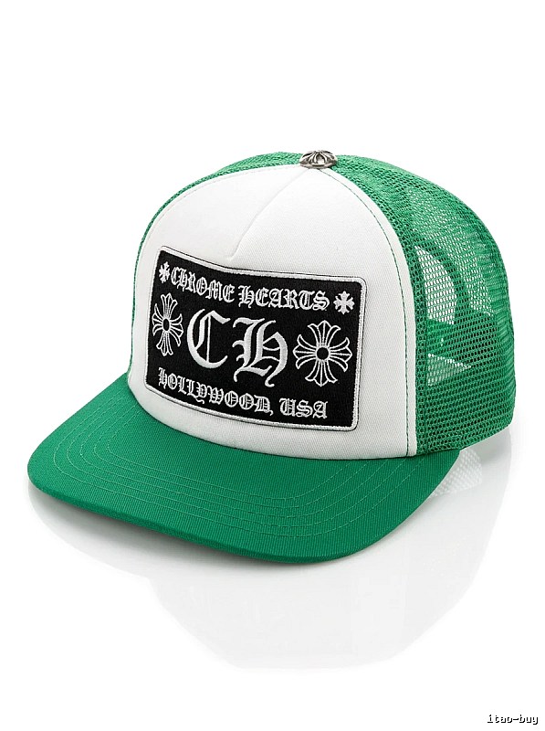 Chrome Hearts Retro Style Green and White Hat
