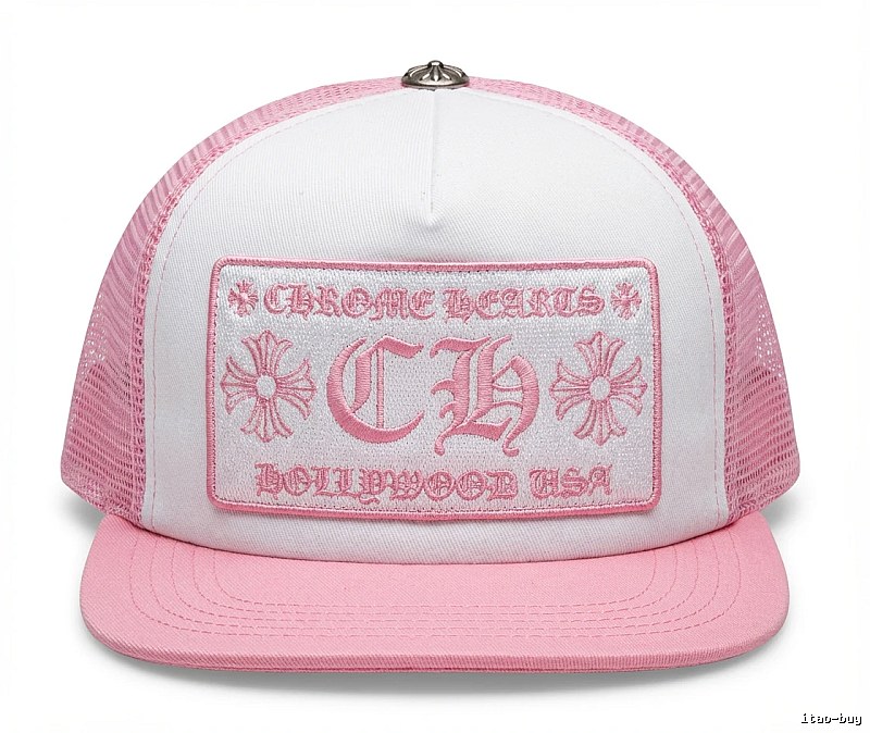 Chrome Hearts Retro Style Pink and White Hat