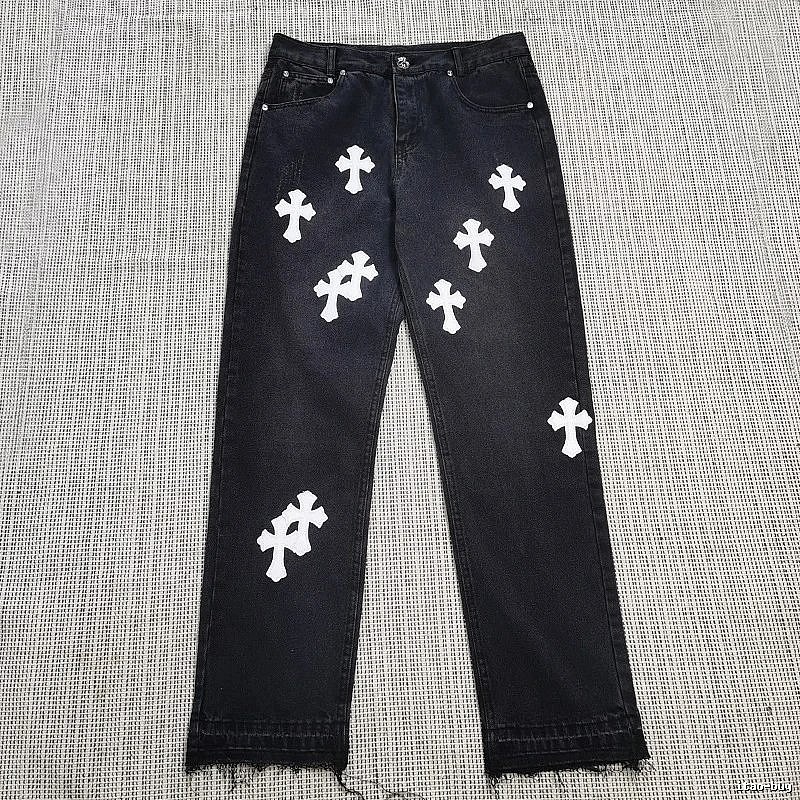 Chrome Hearts Travel Cross patch jeans White Jeans Black with Modern Look