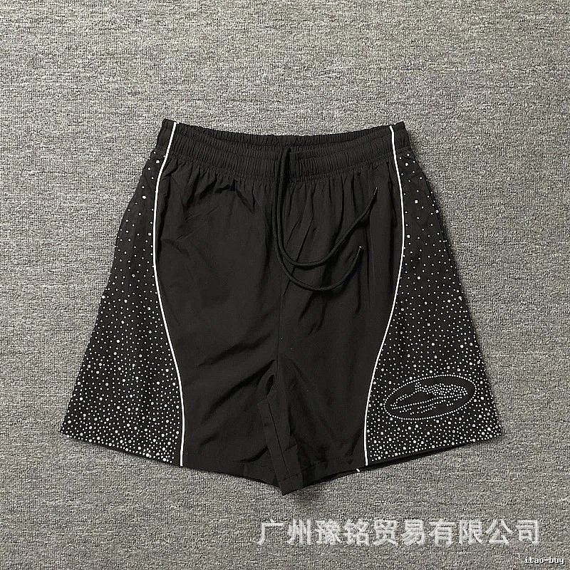 Corteiz Hot-fix Rhinestone Street Style Black Shorts