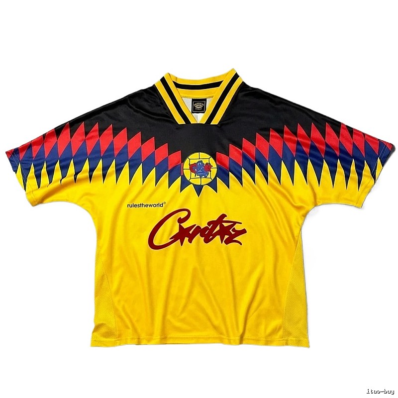 Corteiz sporty yellow and black short-sleeved shirt