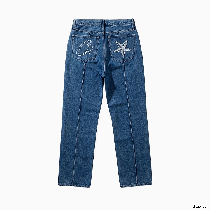 Corteiz Star Embroidery Denim Blue Jeans