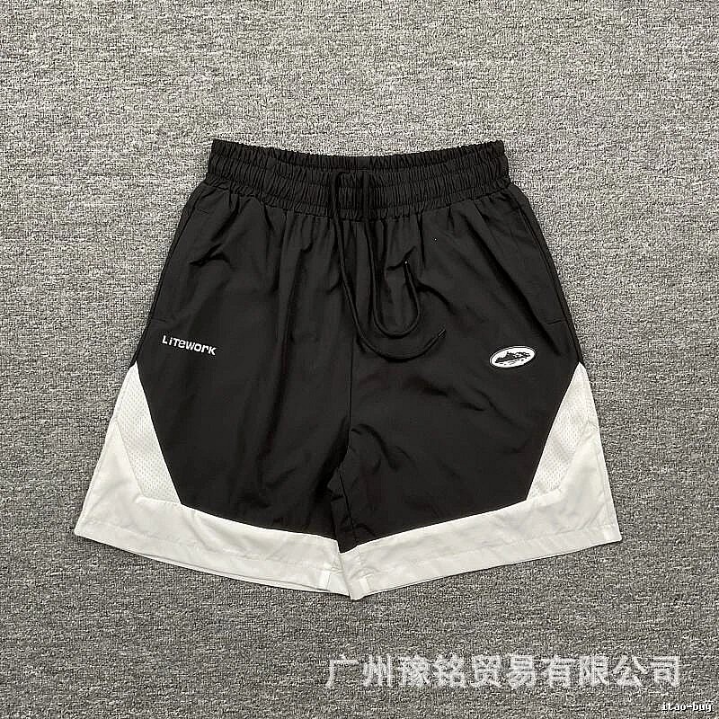 Corteiz Street Style Black and White Colorblock Casual Shorts