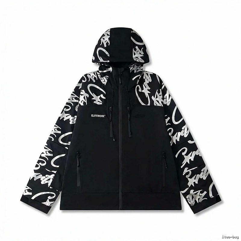 Corteiz trendy black and white coat