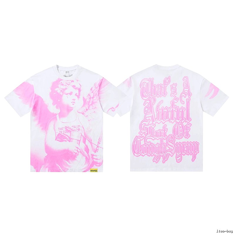 COUGH SYRUP Angel Print Street Style White and Pink T-shirt