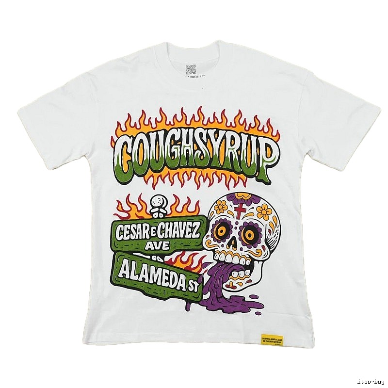 COUGHSYRUP Skeleton Print Street Style White T-Shirt