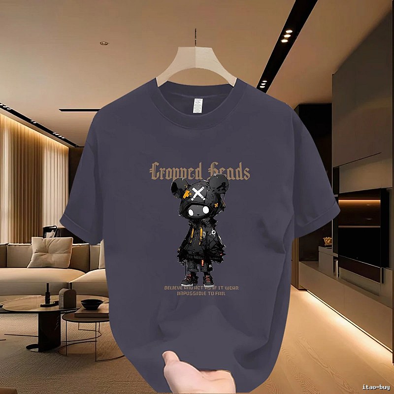 Crowned Heads Mechanical Bear Street Style Charcoal Gray T-Shirt
