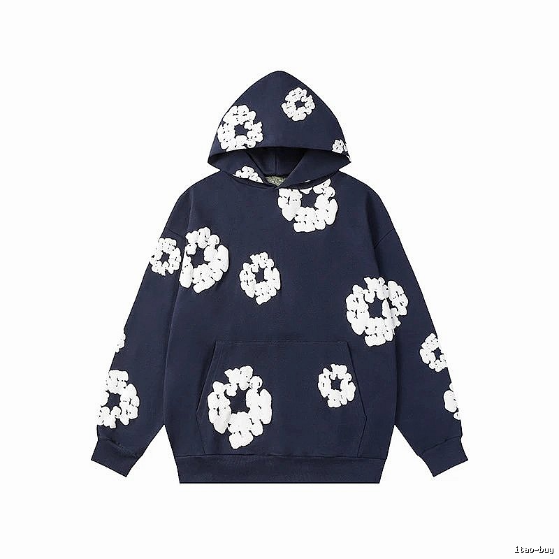 Dark Navy Flower Pattern Hoodie