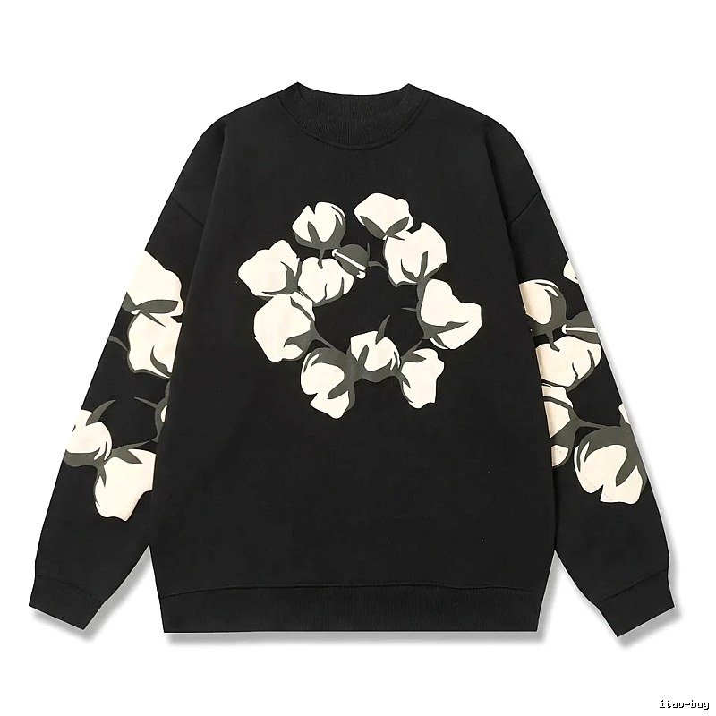 DENIM TEARS Cotton Printed Black Sweatshirt
