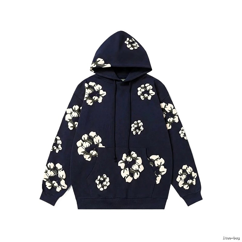 DENIM TEARS Floral Style Navy Blue Hoodie