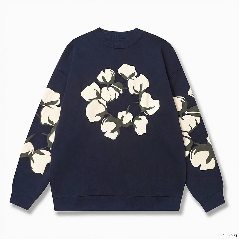 DENIM TEARS Retro Style Navy Blue Sweatshirt