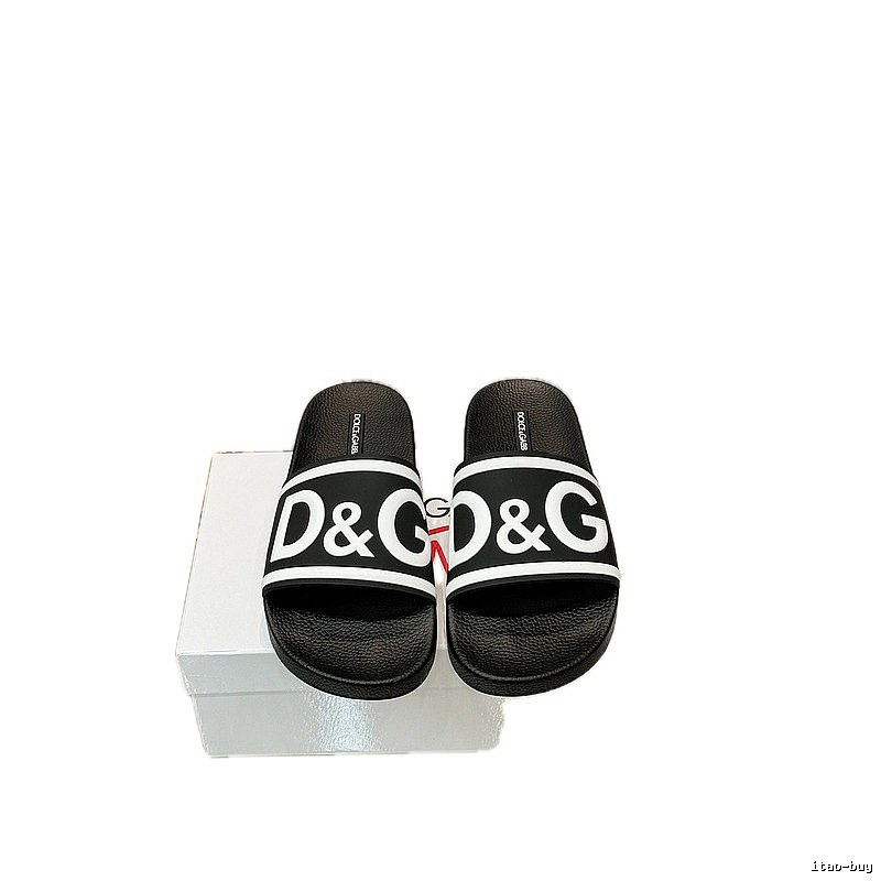 D&G Classic Large Logo Casual Style Black Slide Slippers