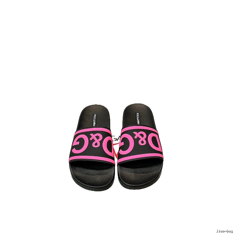 D&G Classic Logo Streetwear Style Black & Pink Colorblock Slide Sandals