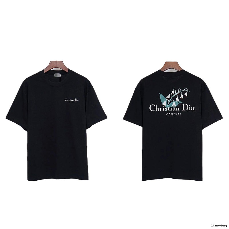 Dior Casual Black T-Shirt with Lily of the Valley Print