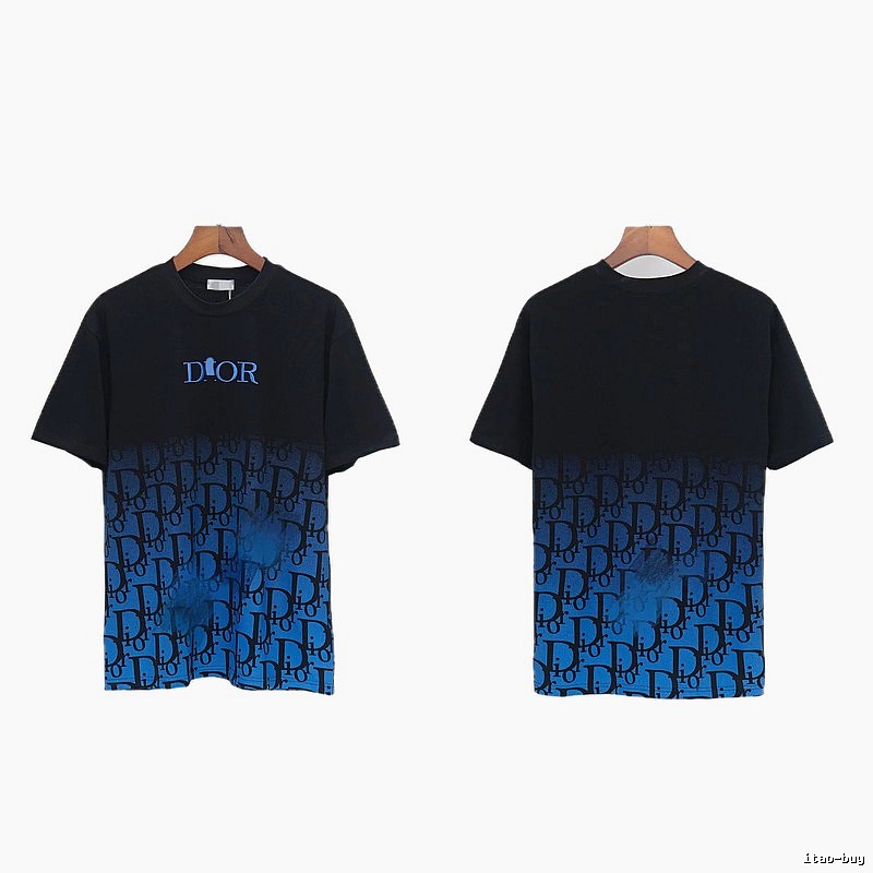 Dior Classic Monogram Trendy Style Black-Blue Gradient T-Shirt
