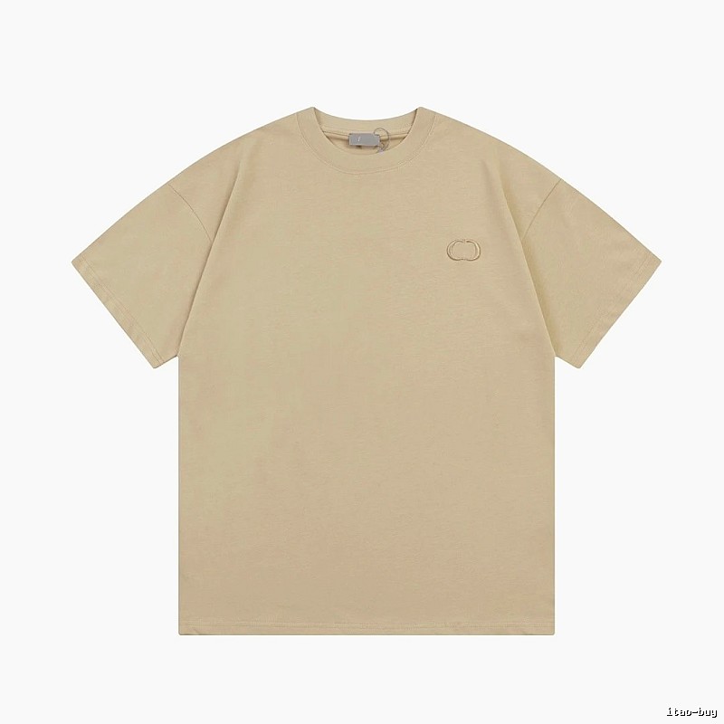 Dior Embroidered Minimalist Style Khaki Short-sleeve T-shirt