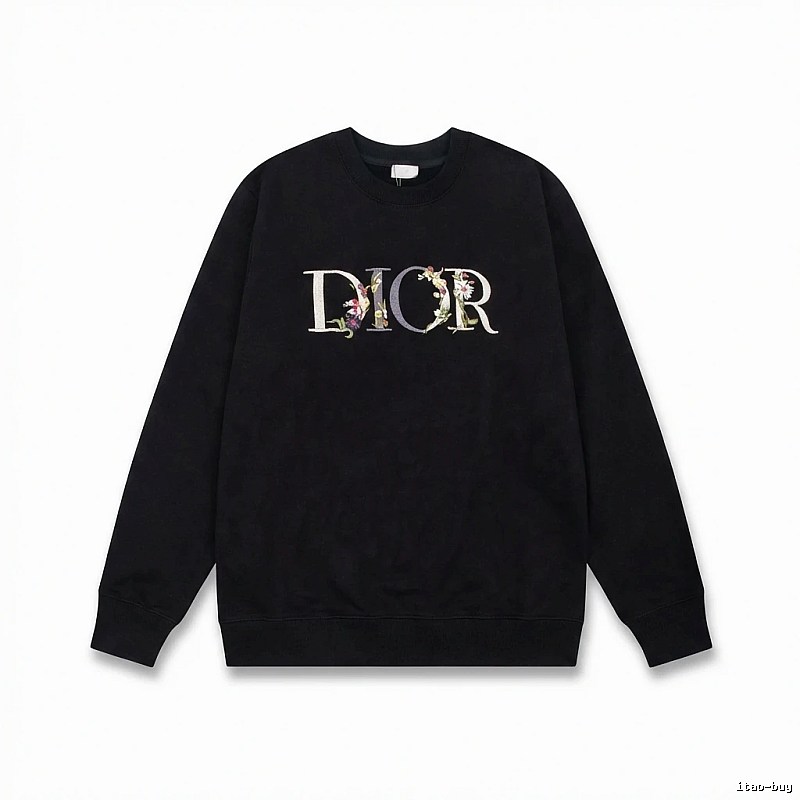 Dior Floral Alphabet Style Black Sweatshirt