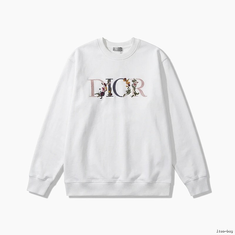 Dior floral embroidery style white sweatshirt