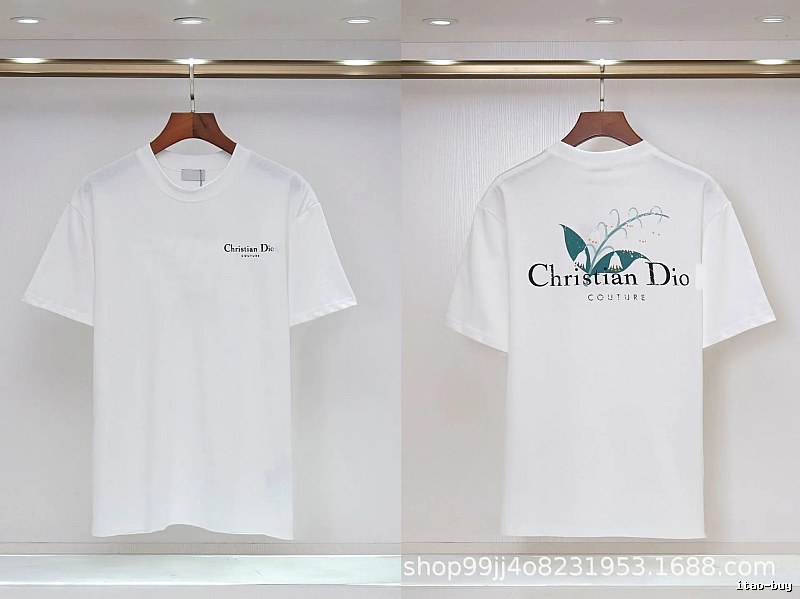 Dior Lily of the Valley Collection Casual Style White T-Shirt