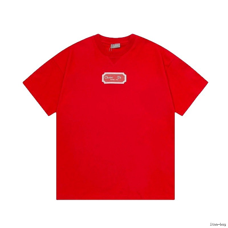 Dior Logo Embroidered Minimalist Style Red Short-sleeve T-shirt
