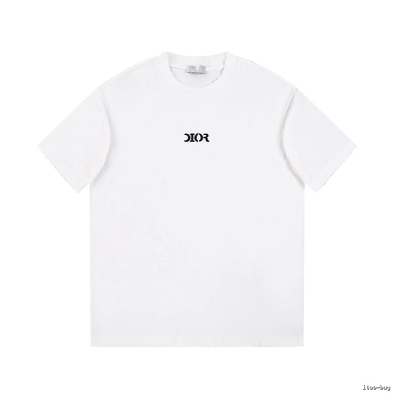 Dior Minimalist Style Embroidered Logo White Short-sleeved T-shirt