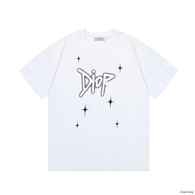 Dior Starburst Graffiti Street Style White Short-sleeve T-shirt