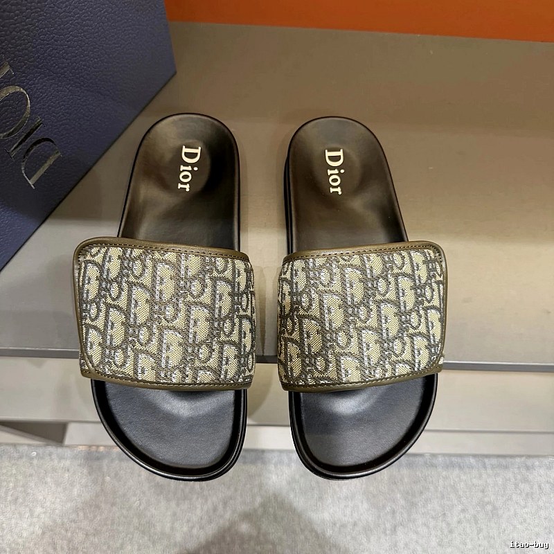 Dior Vintage-Style Military Green Monogram Slides
