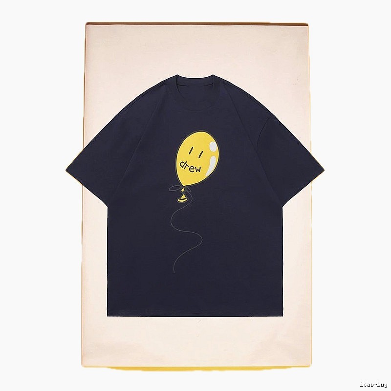 DREW Balloon Smiley Street Style Navy Blue Short Sleeve T-Shirt
