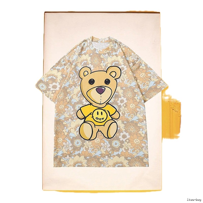 DREW Bear All-over Print Vintage Style Khaki Short Sleeve T-shirt