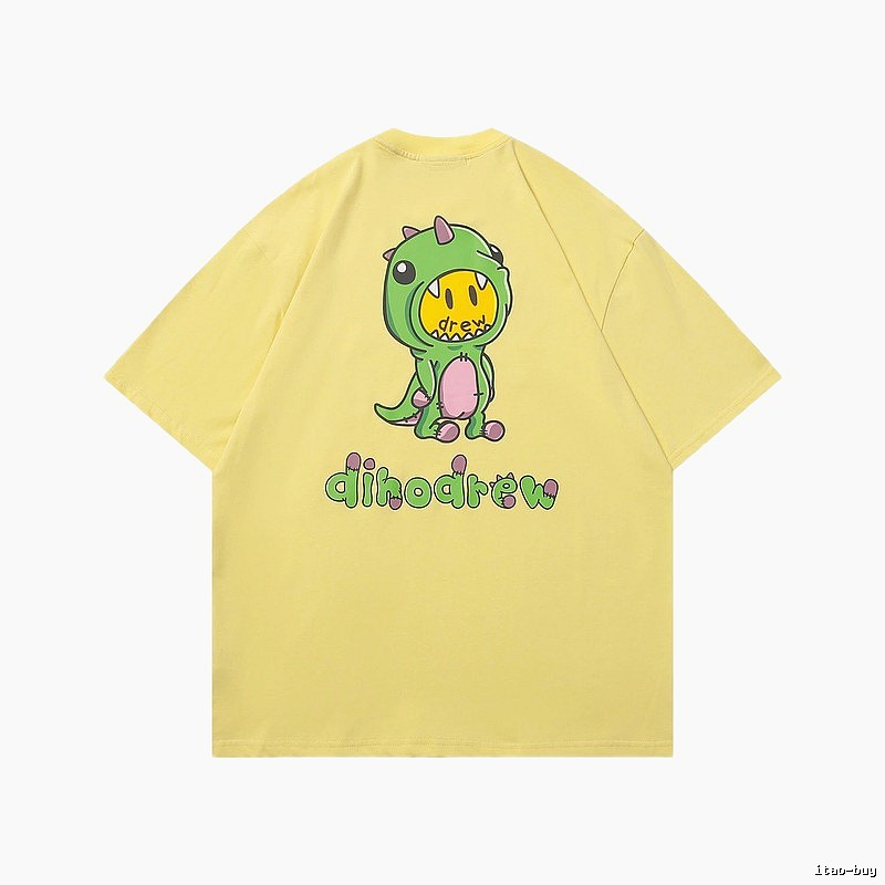 DREW Dinosaur Print Street Style Yellow Short-sleeve T-shirt