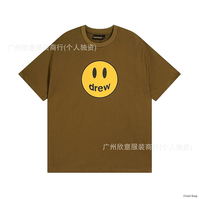 Drew Smiley Face Street Style Brown Short Sleeve T-shirt