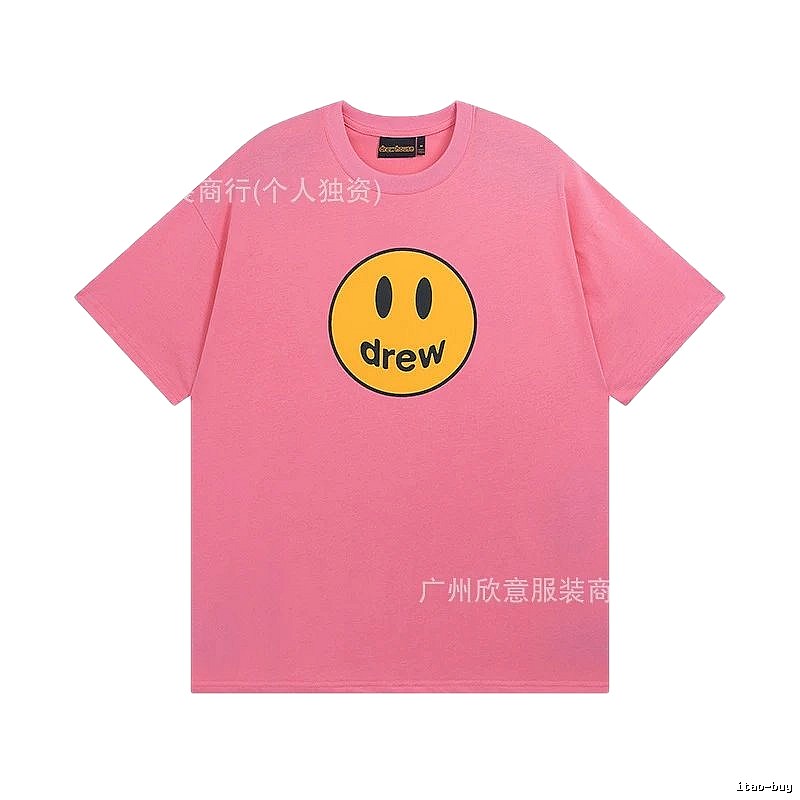 DREW Smiley Series Street Trend Style Pink Short Sleeve T-Shirt
