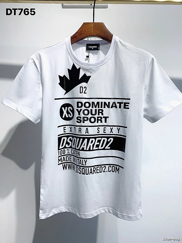 DSQ Squared Maple Leaf Print Street Style White T-Shirt