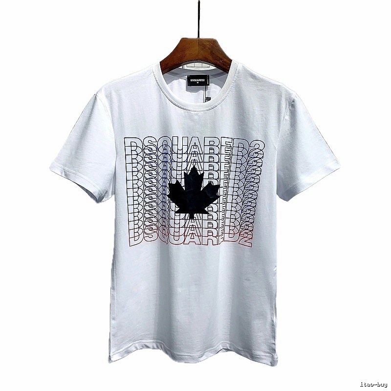 DSQUARED2 Maple Leaf Printed Streetwear White Short-sleeve T-shirt
