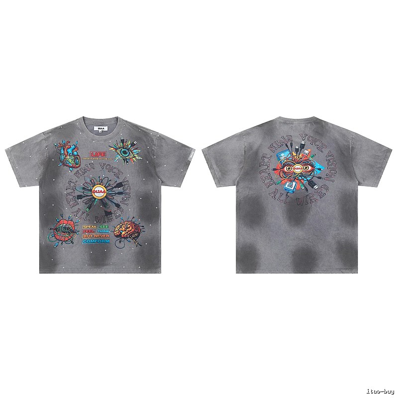 DUAA Cyber Print Street Style Grey T-Shirt
