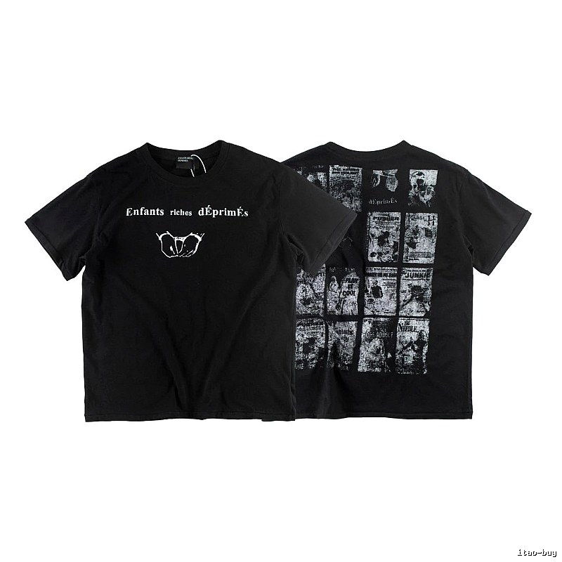 ERD Newspaper Print Dark Style Black Short-sleeve T-shirt