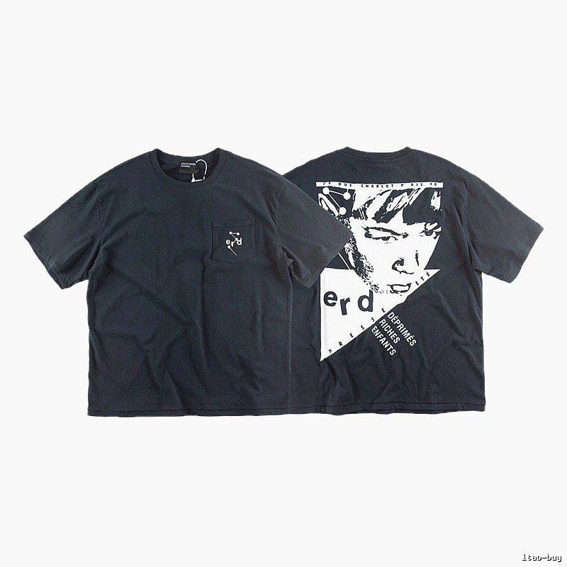 ERD Portrait Print Dark Style Black Short-sleeve T-shirt