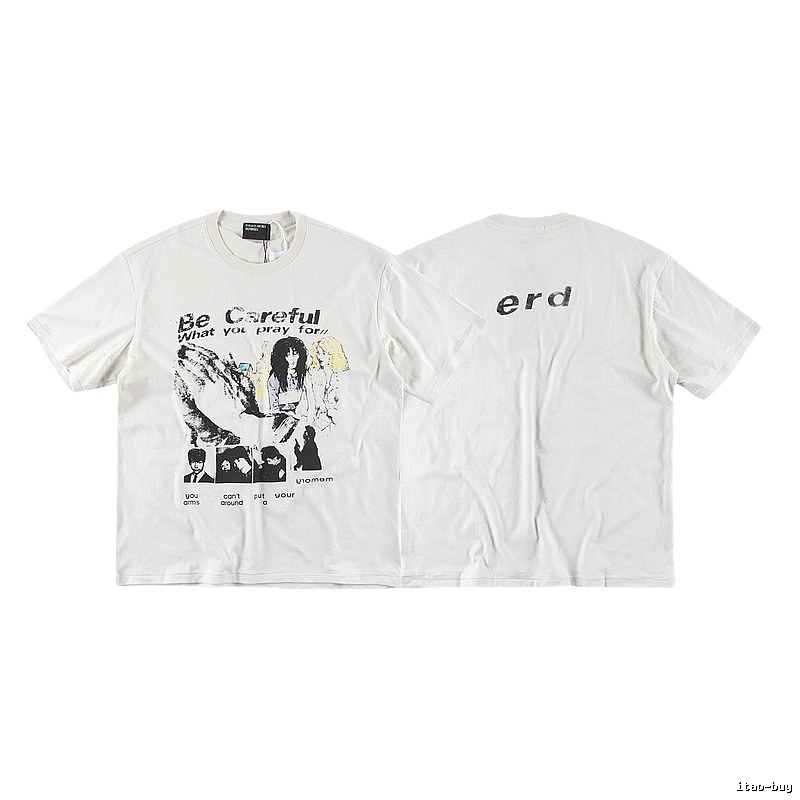 ERD Vintage Portrait Print Off-white Short-sleeved T-Shirt