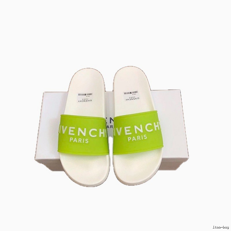 Givenchy Trendy Letter Style Fluorescent Green Spliced White Slide Sandals