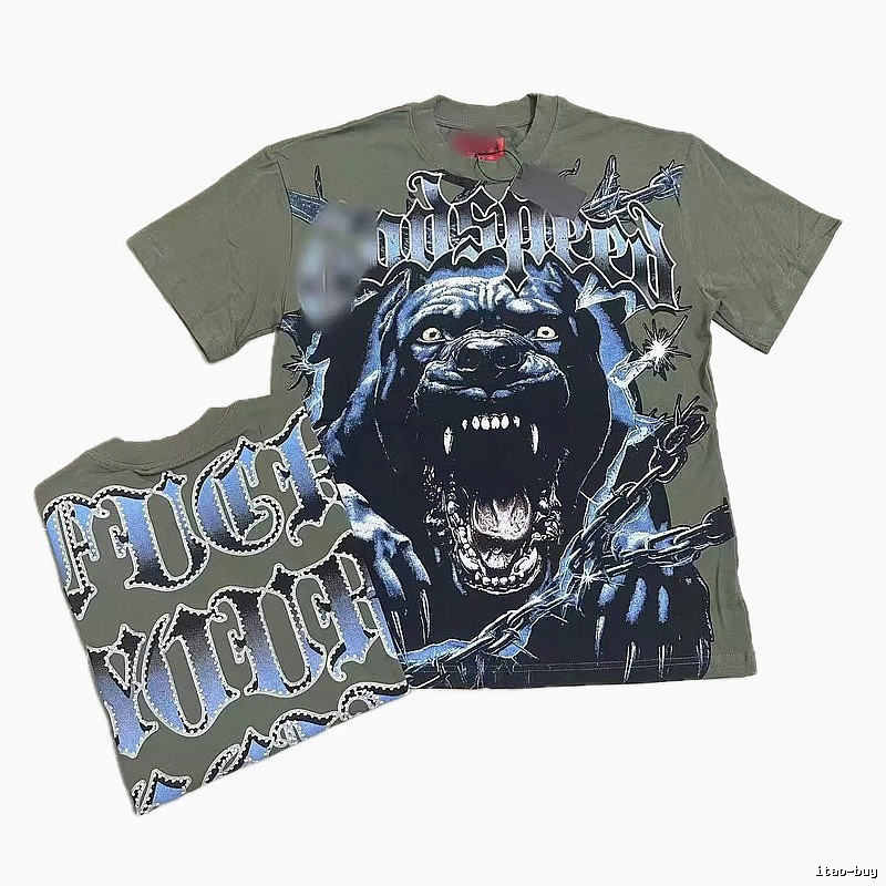 GOD Vicious Dog Series Gothic Style Army Green T-shirt