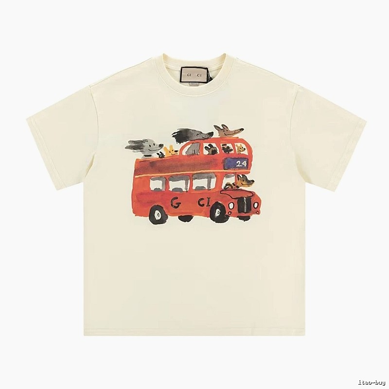Gucci Bus Print Whimsical Style Off-white T-Shirt