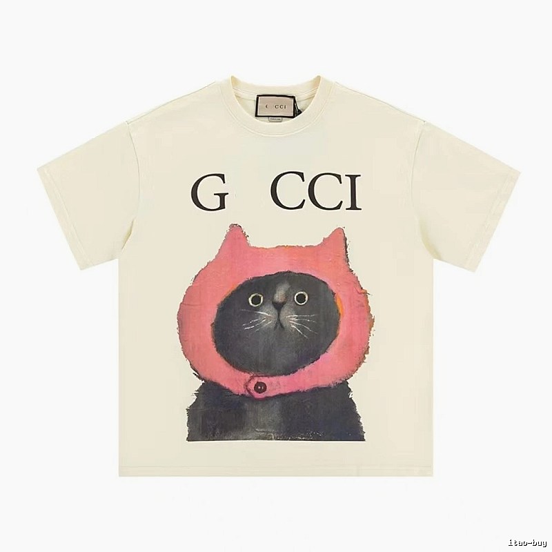 Gucci Cat Print Casual Off-white T-Shirt