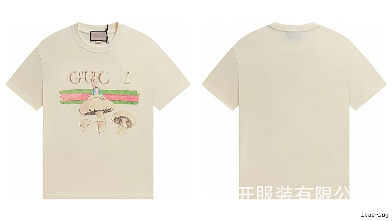 Gucci Co-branded Retro Style Off-white Printed T-Shirt