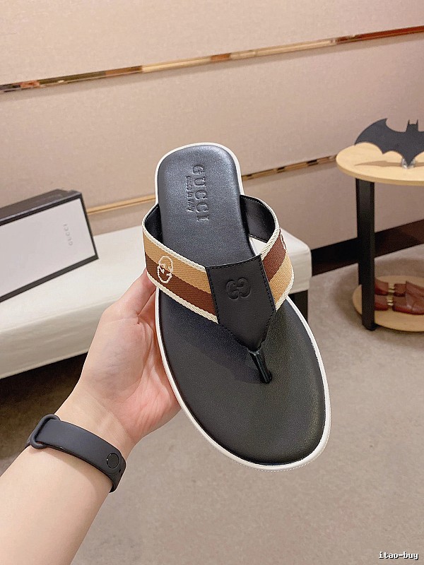 Gucci Double G Series Casual Style Black and Brown Flip-Flops