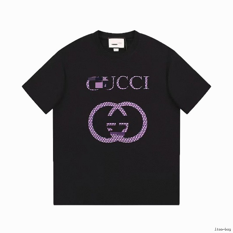 Gucci Double G Trendy Style Black and Purple Short Sleeve T-Shirt