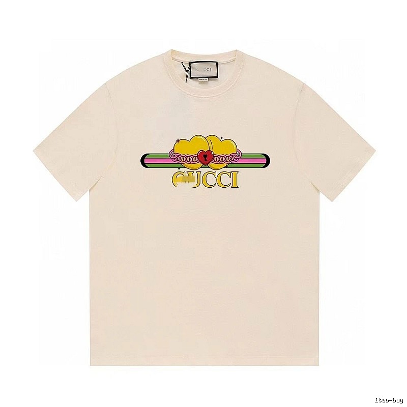 Gucci Double Heart Print Casual Style Off-White T-Shirt