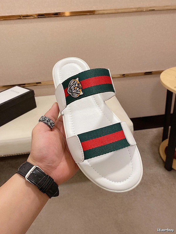 Gucci Embroidered Tiger Head Casual White Slides